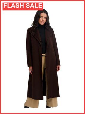Double-faced Soft Wool Blend Wrap Coat Tie Belt Long Slim Fit Lapel